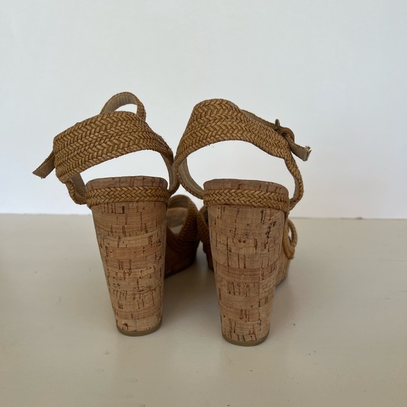 Stuart Weitzman Beige Raffia Cork Wedge Sandals, Size 10 - Picture 6 of 13